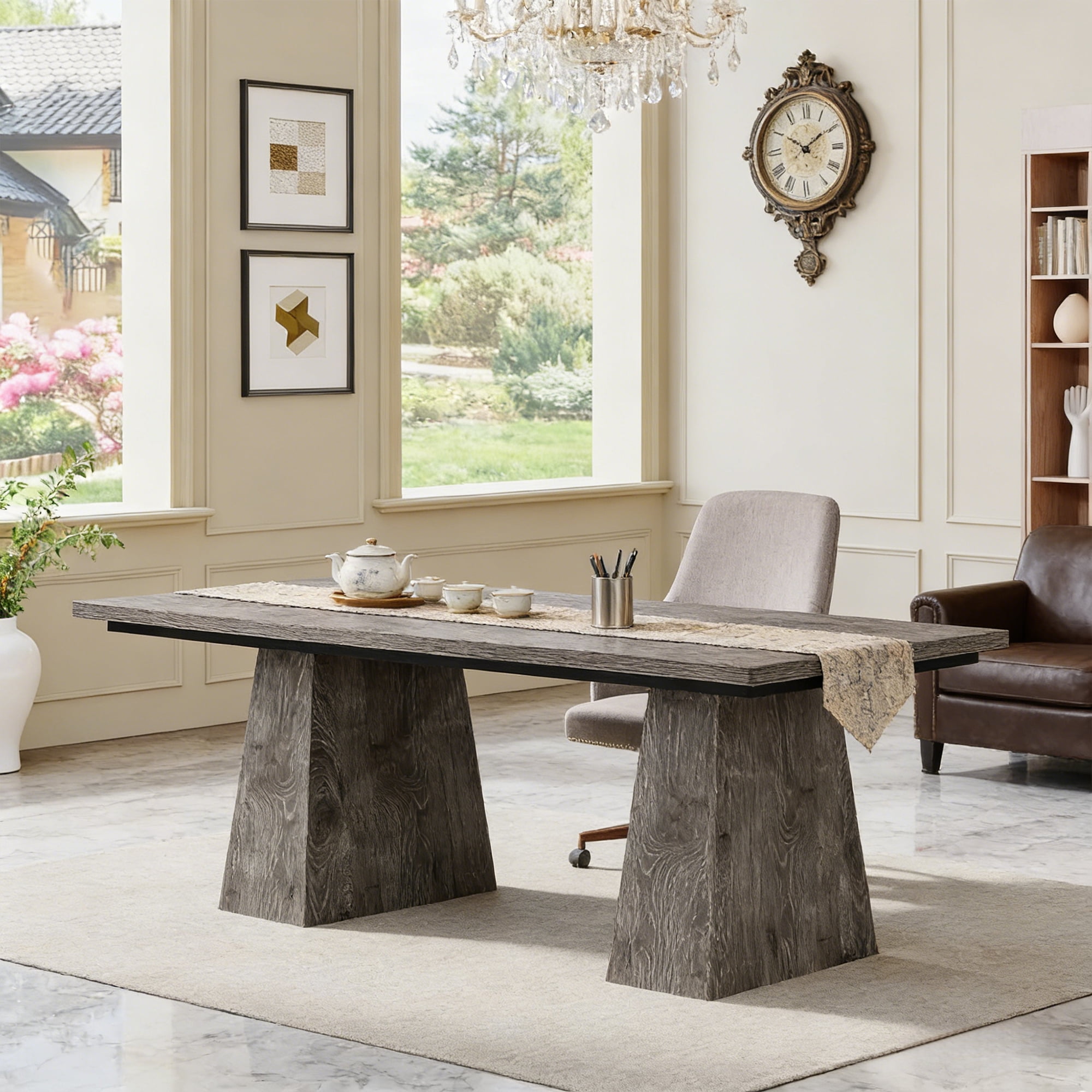 63-Inch Executive Desk, Large Home Office Computer Desk With Double Pedestal, Modern 250LB Heavy-Duty Workstation, Writing Table Conference Table, Grey Business Furniture