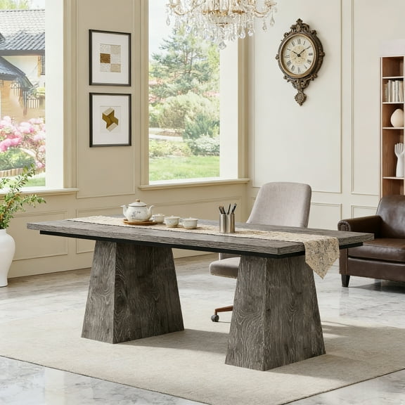 63-Inch Executive Desk, Large Home Office Computer Desk With Double Pedestal, Modern 250LB Heavy-Duty Workstation, Writing Table Conference Table, Grey Business Furniture