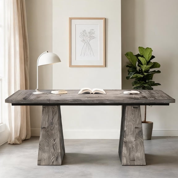 63-Inch Executive Desk with Spacious Work Surface, Classic Gray Wood Construction