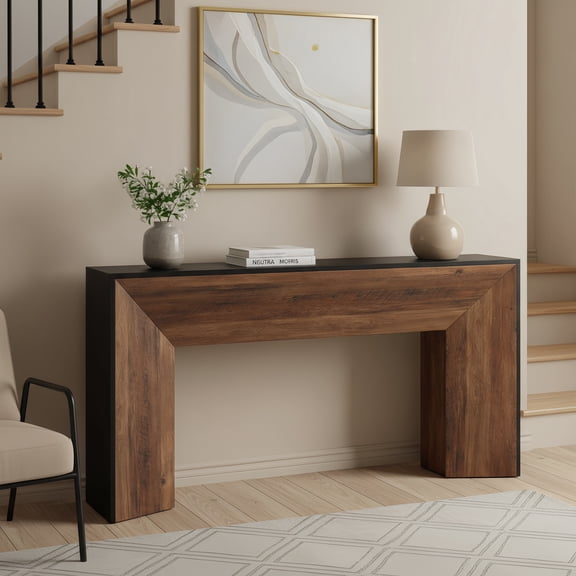 63-Inch Extra Long Console Table, Modern Farmhouse Wooden Sofa Table For Entryway, Hallway & Living Room With Stain-Resistant Surface (Black)