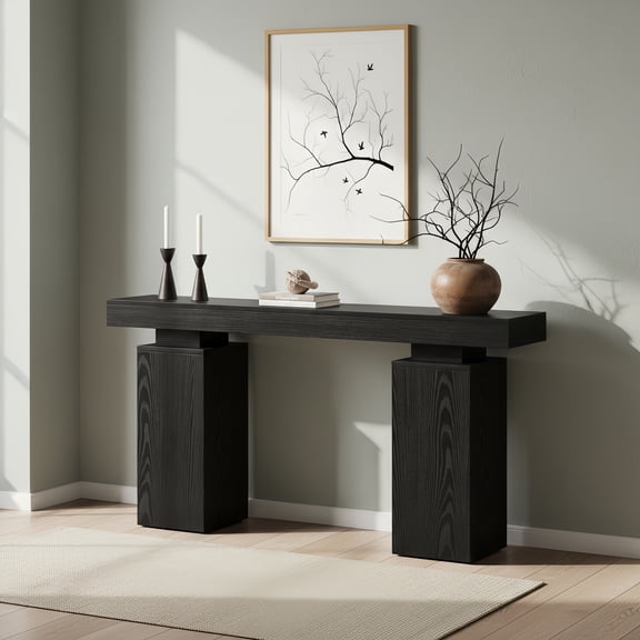 63-Inch Farmhouse Console Table, Long Wooden Entryway Table Behind Couch For Hallway, Living Room & Entrance Decor (Black)