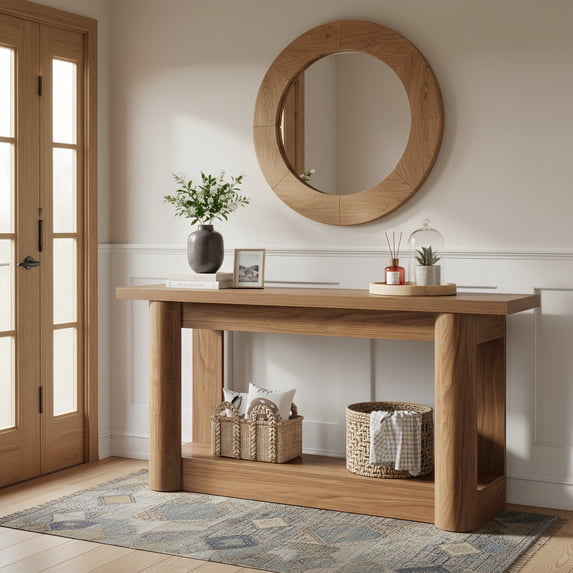 63-Inch Farmhouse Console Table, Narrow Long 2-Tier Storage Sofa Table Behind Couch For Hallway, Entrance & Living Room (Rustic Brown)