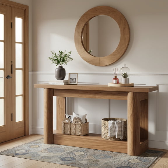 63-Inch Farmhouse Console Table, Narrow Long 2-Tier Storage Sofa Table Behind Couch For Hallway, Entrance & Living Room (Rustic Brown)