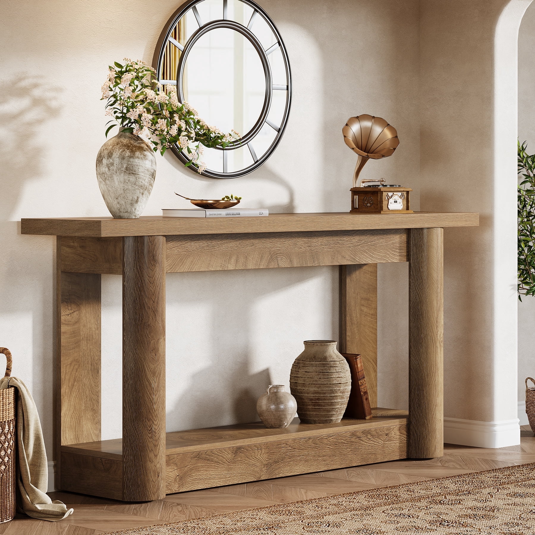 Finmind 63-inch Farmhouse Console Table, Narrow Long Sofa Console ...
