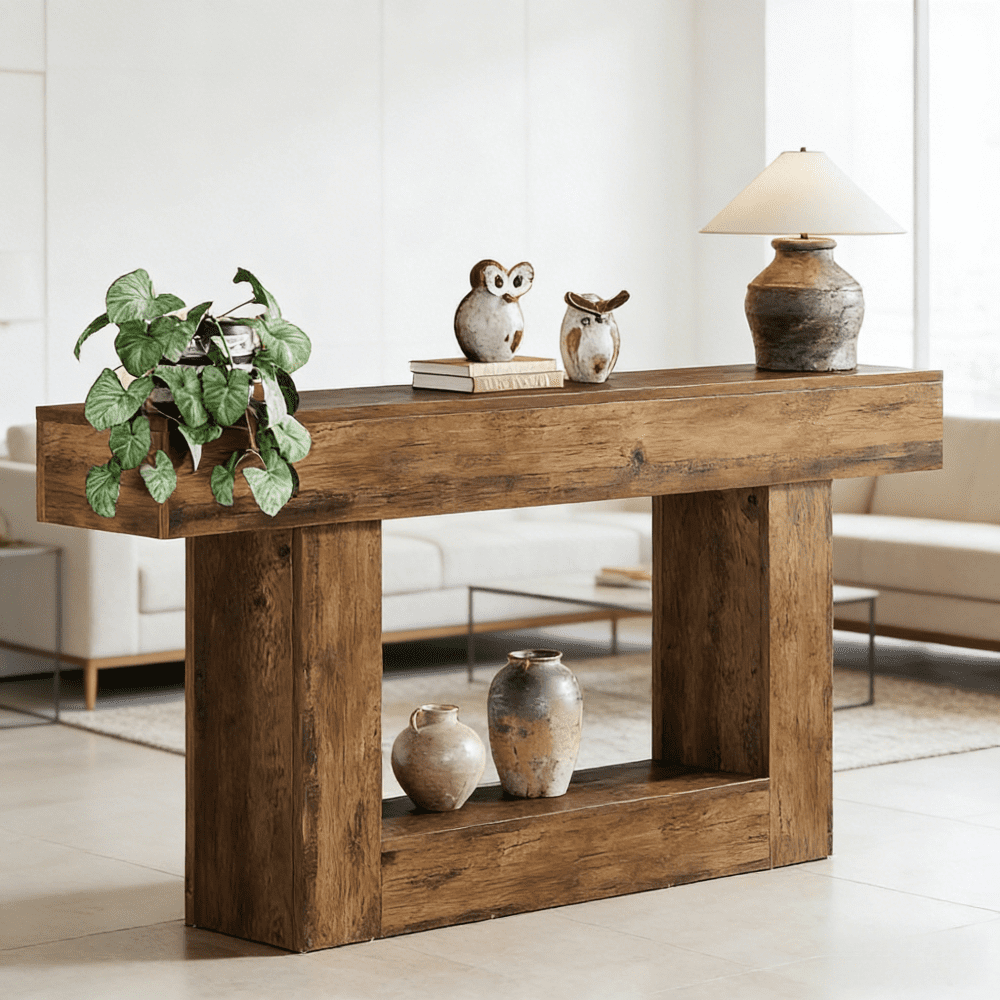 63 Inch Farmhouse Console Table Rustic Entryway Table with U Shaped ...