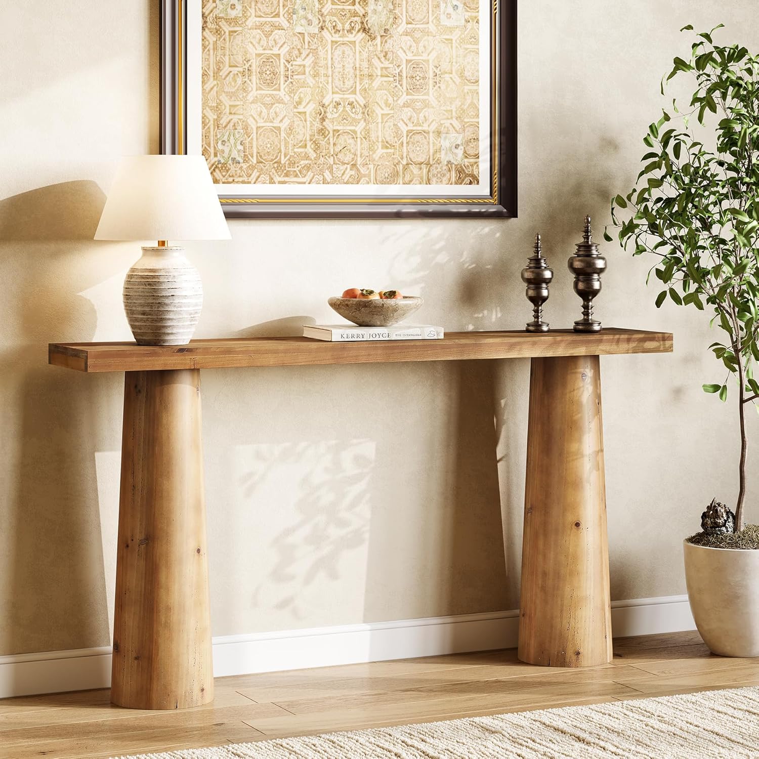 63-Inch Farmhouse Console Table, Solid Wood Entryway Table Behind Sofa for Entrance, Hallway, Living Room