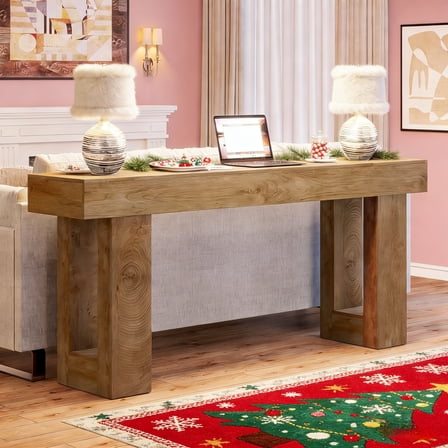 63-Inch Farmhouse Console Table, Wooden Rectangular Sofa Table Behind The Couch, Rustic Entryway Table For Entrance, Hallway, Living Room - Natural