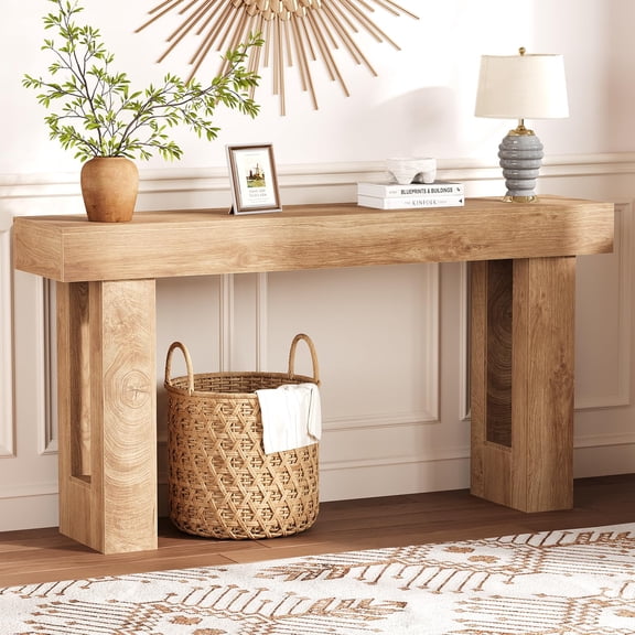 63 Inch Farmhouse Console Table for Entryway Slim Wood Sofa Side Table, Modern Minimalist Decorative Furniture for Living Room, Hallway Natural