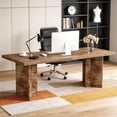 thumbnail image 1 of 63 Inch Farmhouse Executive Desk Vintage Computer Desk Large Wood Writing Desk Conference Table Workstation For Home Office Study (Light Oak Brown), 1 of 8