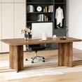 thumbnail image 1 of 63 Inch Farmhouse Executive Desk Vintage Computer Desk Large Wood Writing Desk Conference Table Workstation For Home Office Study (Walnut Brown), 1 of 8