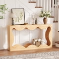 thumbnail image 1 of 63 Inch Farmhouse Narrow Console Table - Scalloped Edge, Curvilinear Wood Sofa Table with Storage Shelf for Entryway/Hallway/Foyer, Behind Couch Accent Table - Natural Wood, 1 of 7
