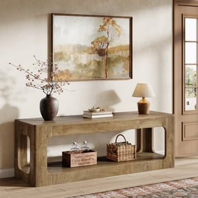 63-Inch Farmhouse TV Stand, Rustic Entertainment Center for 5575 Inch TVs, 2-Tier Media Console Table with Storage for Living Room or Bedroom, Brown