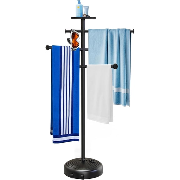 63 Inch Free Standing Towel Rack with Wheels Adjustable Bars and Storage Tray