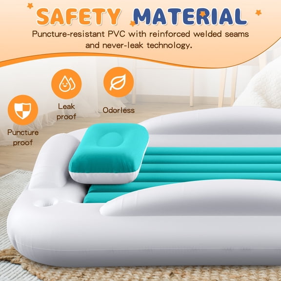 63 Inch Inflatable Bed with Safety Sides, Lightweight, Portable And Foldable, 1 Set