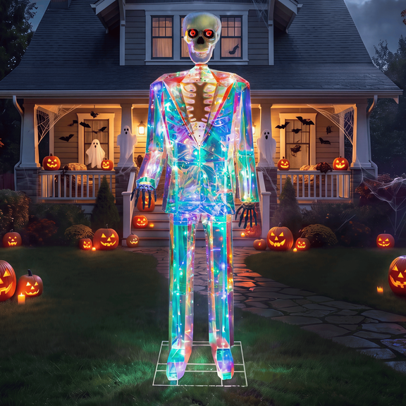 63-Inch Iridescent Outdoor Yard Decor with 120 LED Lights, Rotating Head, Movable Jaw, Metal Base and Ground Stakes