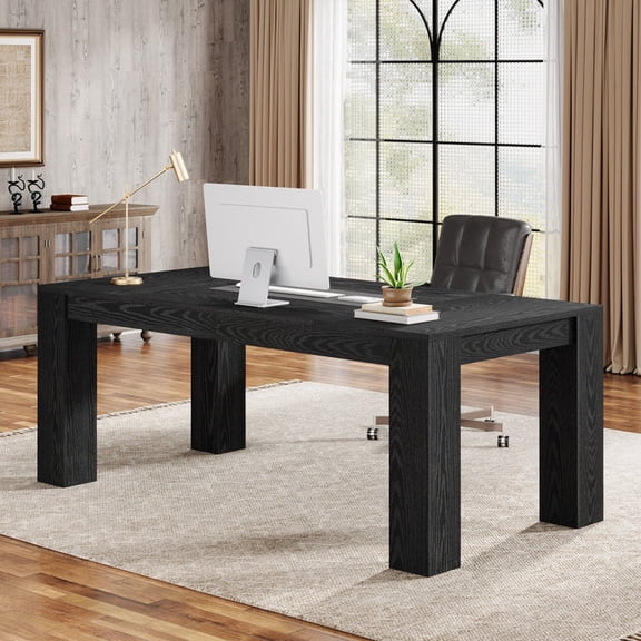63 Inch Large Computer Desk Home Office Desk Executive Writing Desk Workstation Study Table Gaming Desk Spacious Work Surface Sturdy Structure (Black)