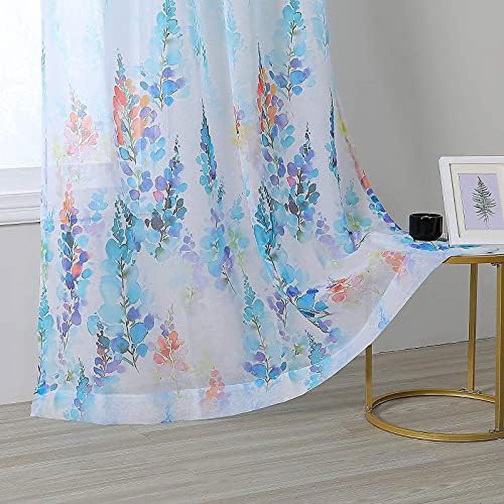 63 Inch Length Long Curtains for Bedroom Blue Floral Curtains for