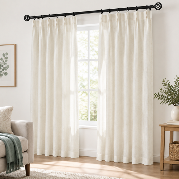 63 Inch Length Pinch Pleat Linen Curtadrapes 2 Panels Set Hooks Sense Of Design Semi Sheer Elegance Window Living Room Bedroom Hal