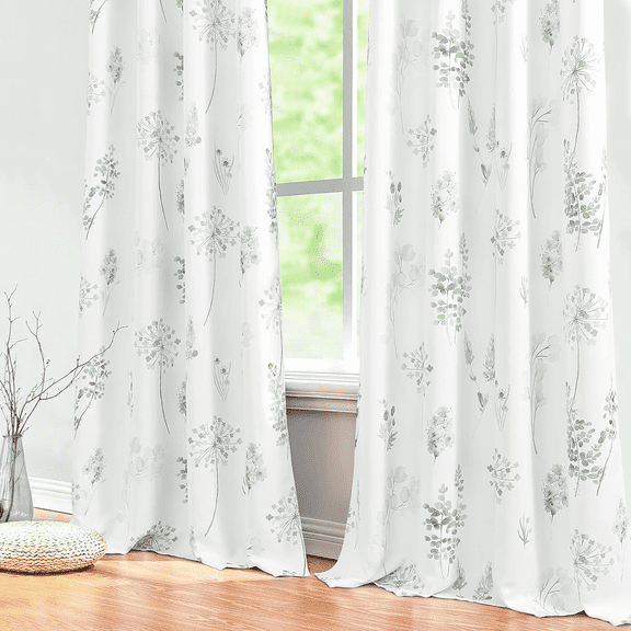 63 Inch Length Sage Green Window Curtains for Bedroom 2 Panels,Room Darkening Watercolor Floral Leaves 80% Blackout Flowered Printed Curtains for Living Room with Grommet,1 Pair Set
