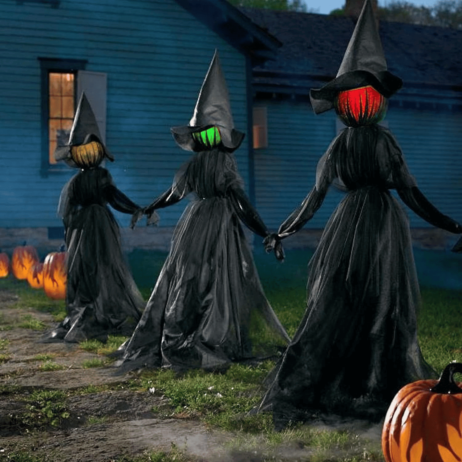 63 Inch Light Up Witch Yard Stake with RGB Color Changing Face