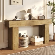 Doubleslee 63 Inch Long Console Table, Farmhouse Wood Entryway Table Behind Couch, Industrial Hallway Accent Table for Living Room Natural