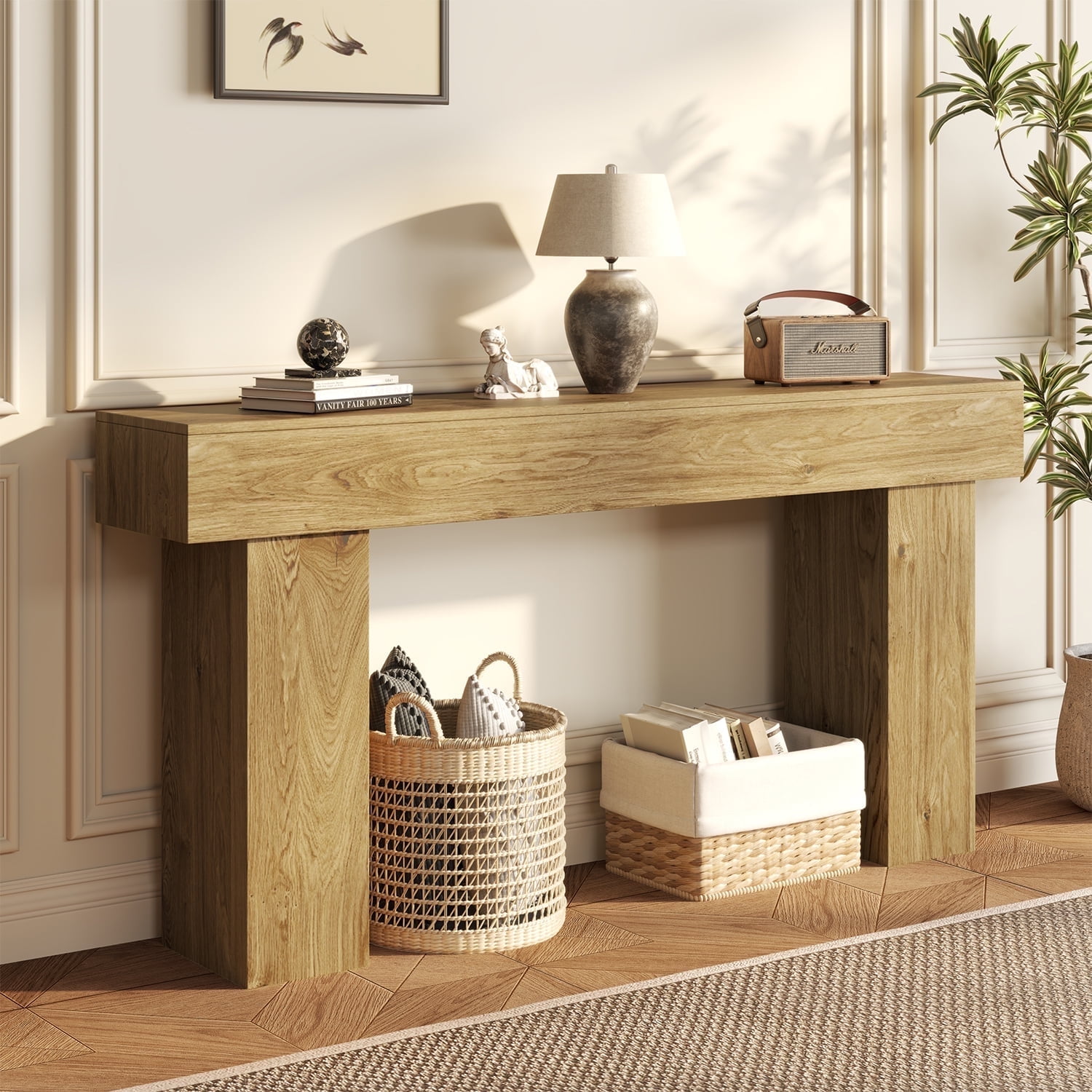AQUVII 63 Inch Long Console Table, Farmhouse Wood Entryway Table