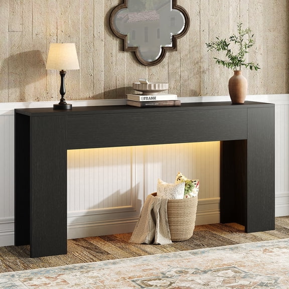 63-Inch Long Console Table with RGB LED Lights, Extra Wide and Thick Sofa Table Behind Couch, Farmhouse Entryway Table for Entrance, Hallway, Living Room, Black