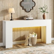 63-Inch Long Console Table with RGB LED Lights, Extra Wide and Thick Sofa Table Behind Couch, Farmhouse Entryway Table for Entrance, Hallway, Living Room, White