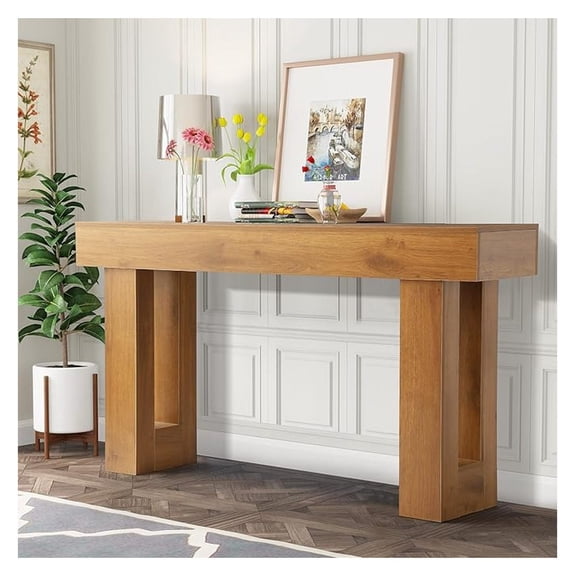 63 Inch Long Console Table, Rustic Wooden Sofa Table Behind Couch, Farmhouse Entryway Table, Industrial Accent Furniture for Entrance, Foyer, Hallway, Living Room (Natural)