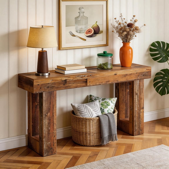 63-Inch Long Console Table Wooden Rectangular Sofa Table Behind Couch Farmhouse Entryway Table For Hallway Living Room Entrance (Mix Brown)