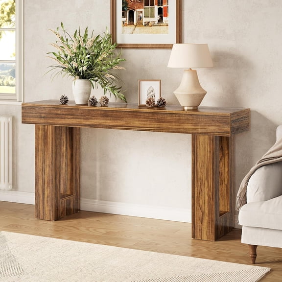63-Inch Long Console Tables for Entryway, Large Sofa Table Behind Couch, Wooden Entry Foyer Hallway Table, Industrial Console Sofa Tables for Living Room, Rustic Brown
