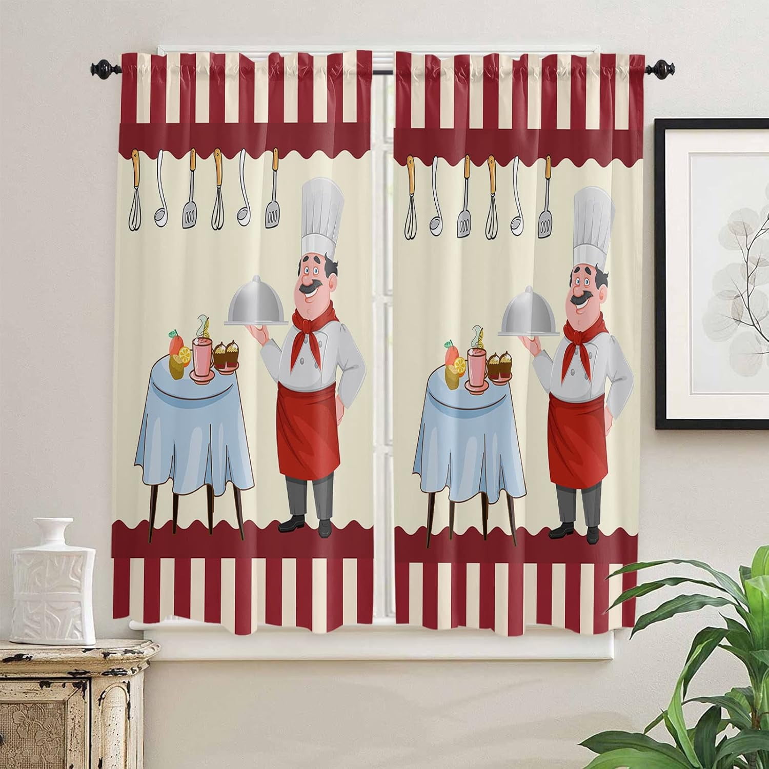 63 Inch Long Tier Curtains for Kitchen, Kitchen Chief Knife Table Red ...