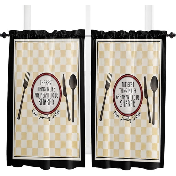 63 Inch Long Tier Curtains for Kitchen, Kitchen Retro Tableware Yellow Plaid Bathroom Window Curtains Rod Pocket Short Curtains Window Treatment Tiers for Living Room Farmhouse 2 Panels