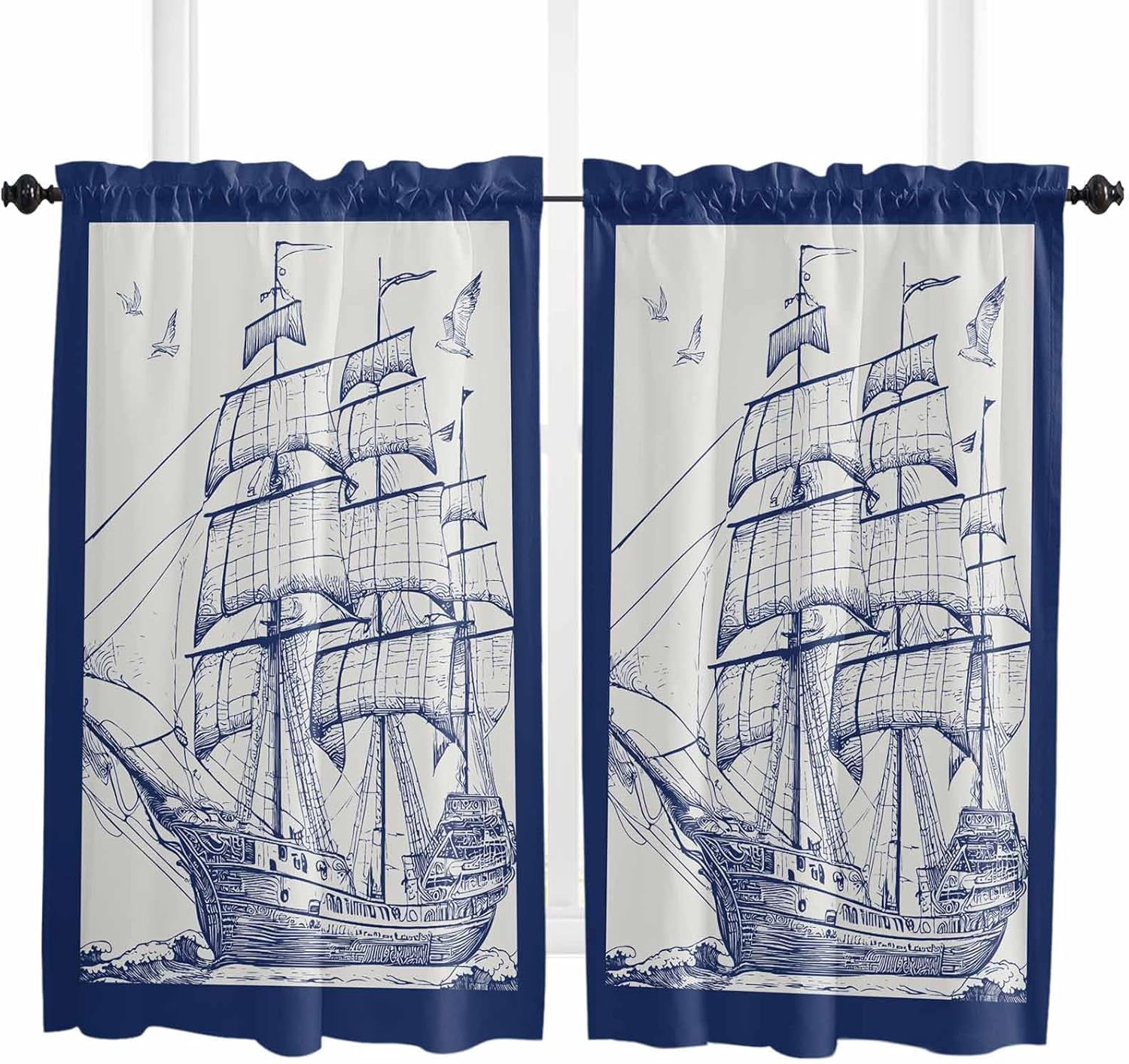 Sailboat Blackout Curtains - Nautical Theme, Rod Pocket, 42x45 Inches, 2 Panels (Darkening Room Decor)