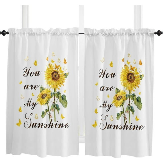 63 Inch Long Tier Curtains for Kitchen, Sunflower Butterfly White Bathroom Window Curtains Rod Pocket Short Curtains Window Treatment Tiers for Living Room Farmhouse 2 Panels