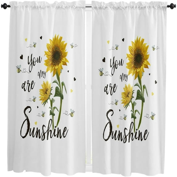 63 Inch Long Tier Curtains for Kitchen, You are My Sunshine Sunflower Bees Teal Bathroom Window Curtains Rod Pocket Short Curtains Window Treatment Tiers for Living Room Farmhouse 2 Panels