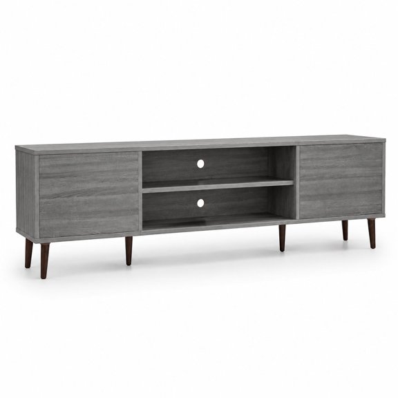 63 Inch Mid-Century Modern Storage TV Stand, Grey