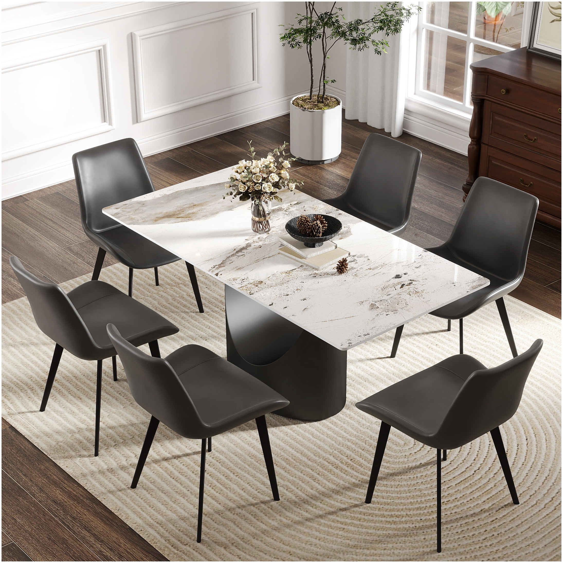 63 Inch Modern Dining Table for 6-8 People, White Sintered Stone Top ...