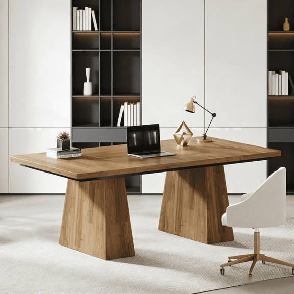 63 Inch Modern Executive Desk Double Pedestal Office Desk Black Computer Desk Home Office Desk with Thick Desktop 250 lb Capacity Writing Table Workstation for Gaming Conference Room Craft Table