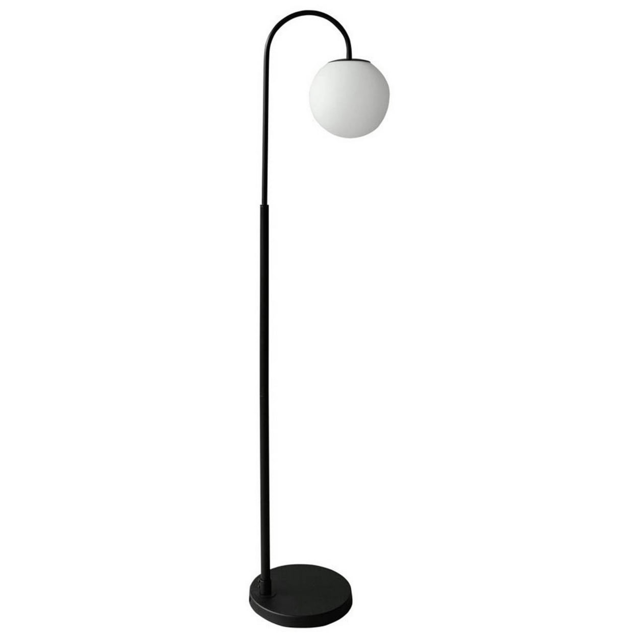 63 Inch Modern Metal Floor Lamp, Frosted Glass Globe Shade, Black