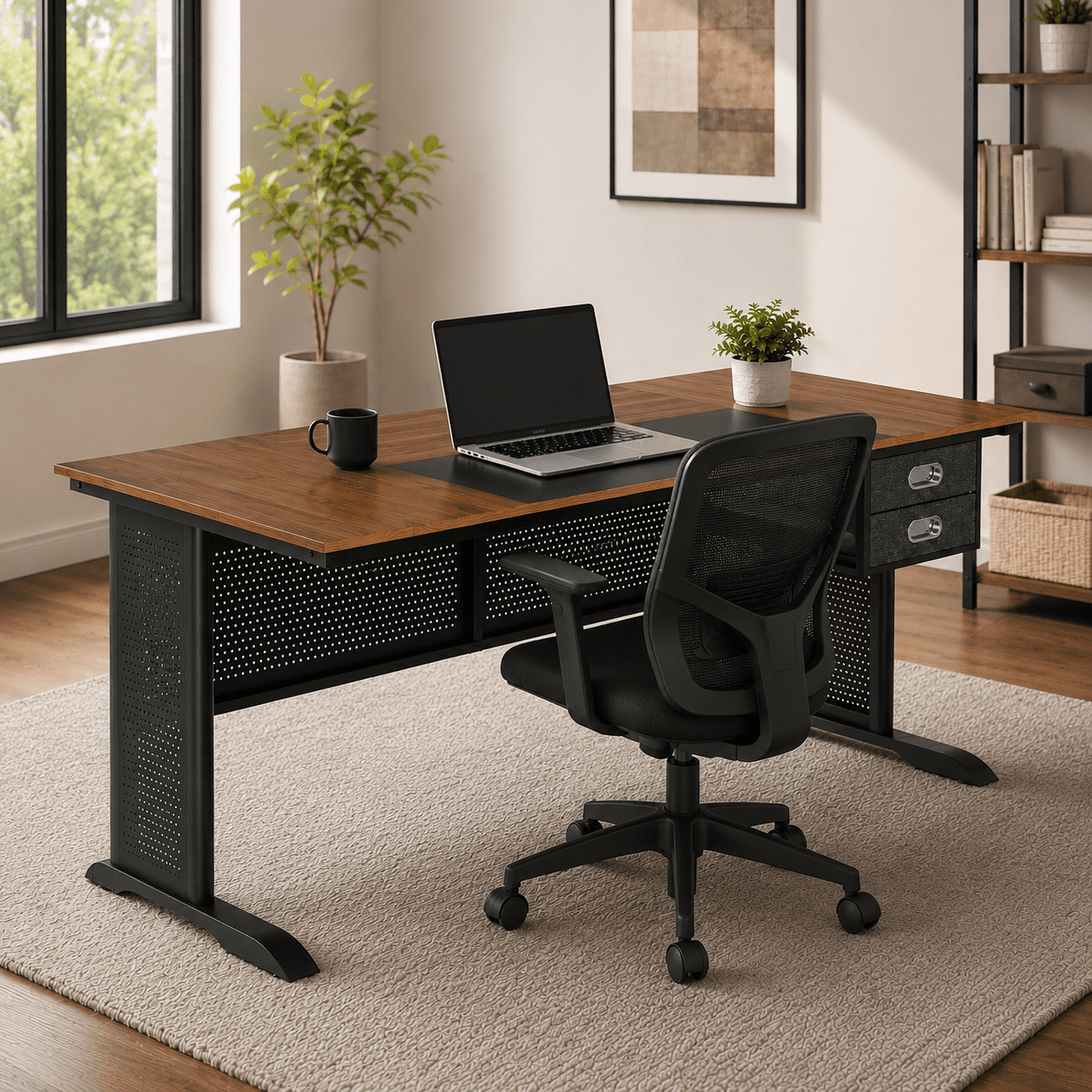 63 Inch Modern Simple Computer Desk, Black Metal Frame Large Writing Gaming Work Desk, Sturdy Home Office Study Desk with Spacious Tabletop