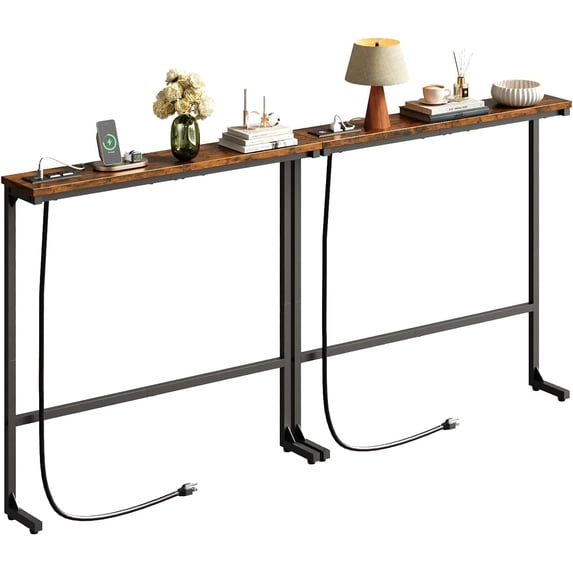 63 Inch Narrow Console Table with 2 Power Outlets, Behind Couch Table ...