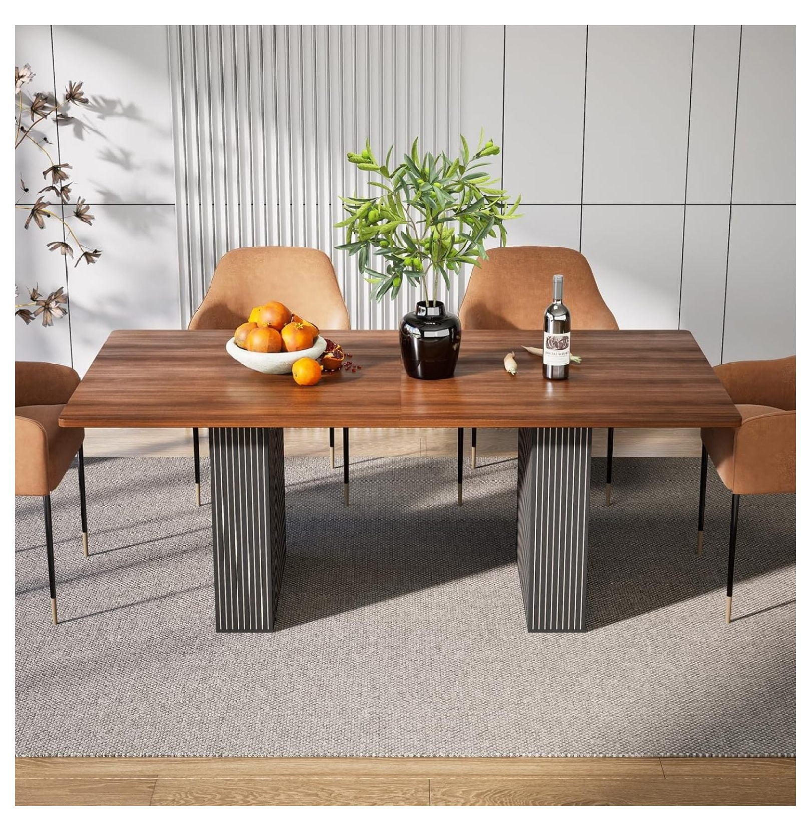 63 Inch Natural Wood Kitchen Table, Rectangular Dining Table for 4 to 6 ...