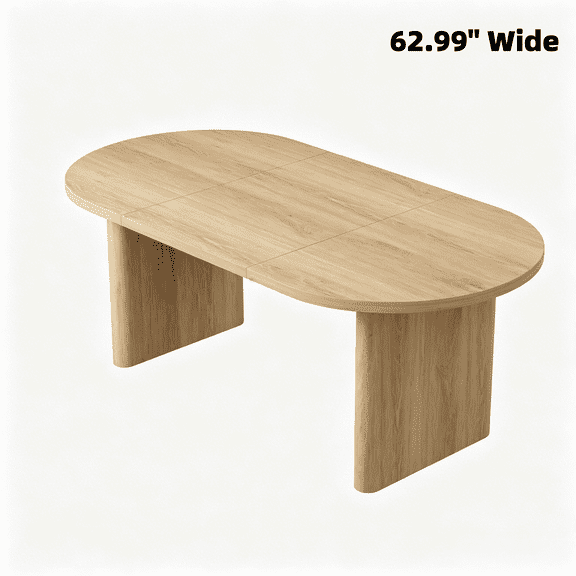 63 Inch Oval Dining Table, Modern Kitchen Table for 4-6 People, Rustic Oak Finish Dinner Table with Thick Sturdy Wooden Base, Easy Assembly for Dining Room Living Room Office (Natural)