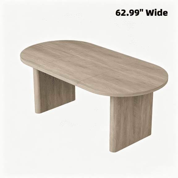 63 Inch Oval Dining Table, Modern Kitchen Table for 4-6 People, Rustic Oak Finish Dinner Table with Thick Sturdy Wooden Base, Easy Assembly for Dining Room Living Room Office (Gray)