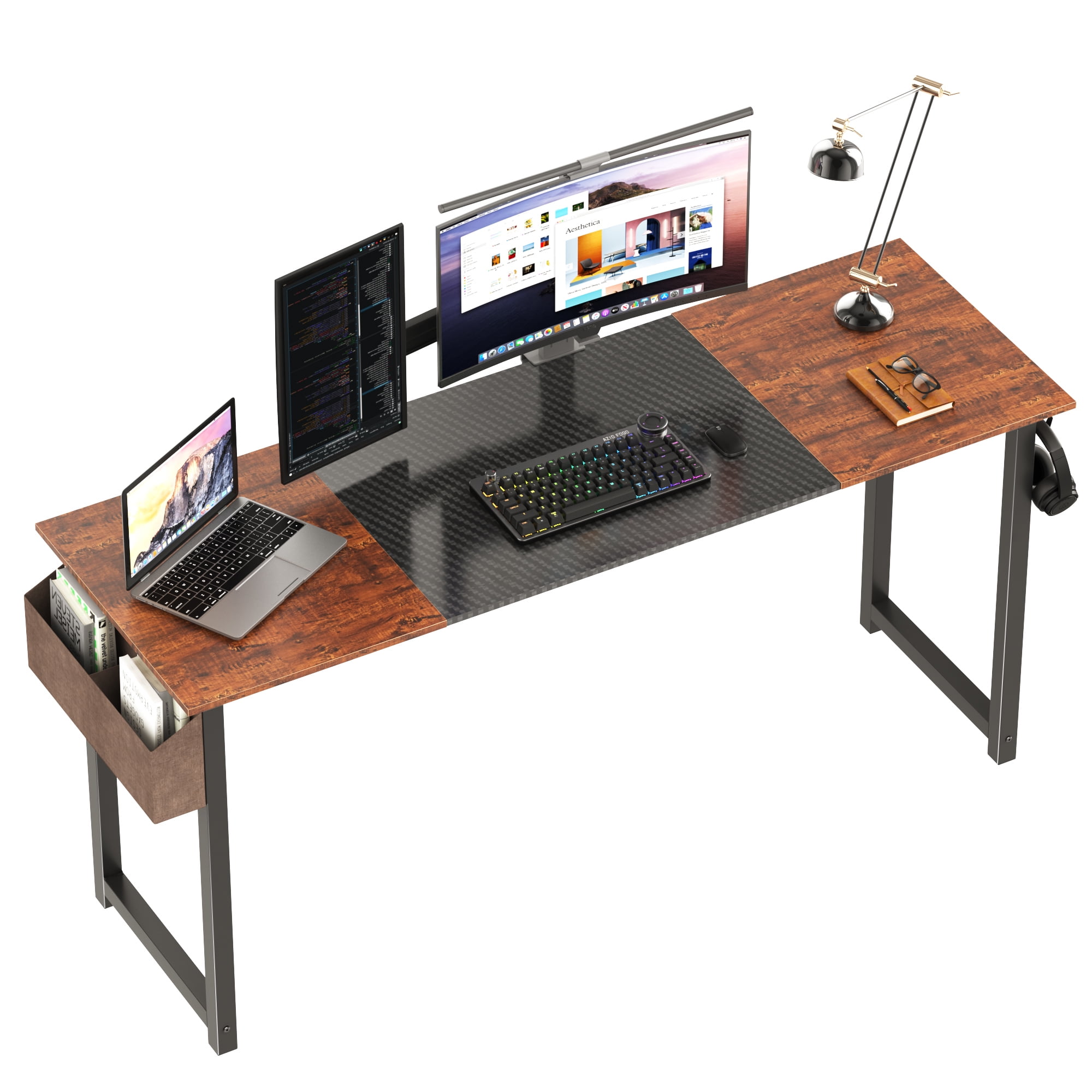63 Inch Put Together Computer Desk,with Storage Pocket and Hooks,Modern ...