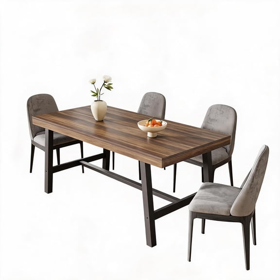 63-Inch Rectangular Dining Table for 4-6 People, Heavy Duty Kitchen Table with 2" x 2" Metal Legs, T-Shaped Steel Bar