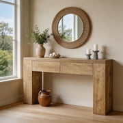 63-Inch Rustic Console Table With Drawers Narrow Sofa Table For Hallway Entryway Foyer Living Room Vintage Wood Grain Brown