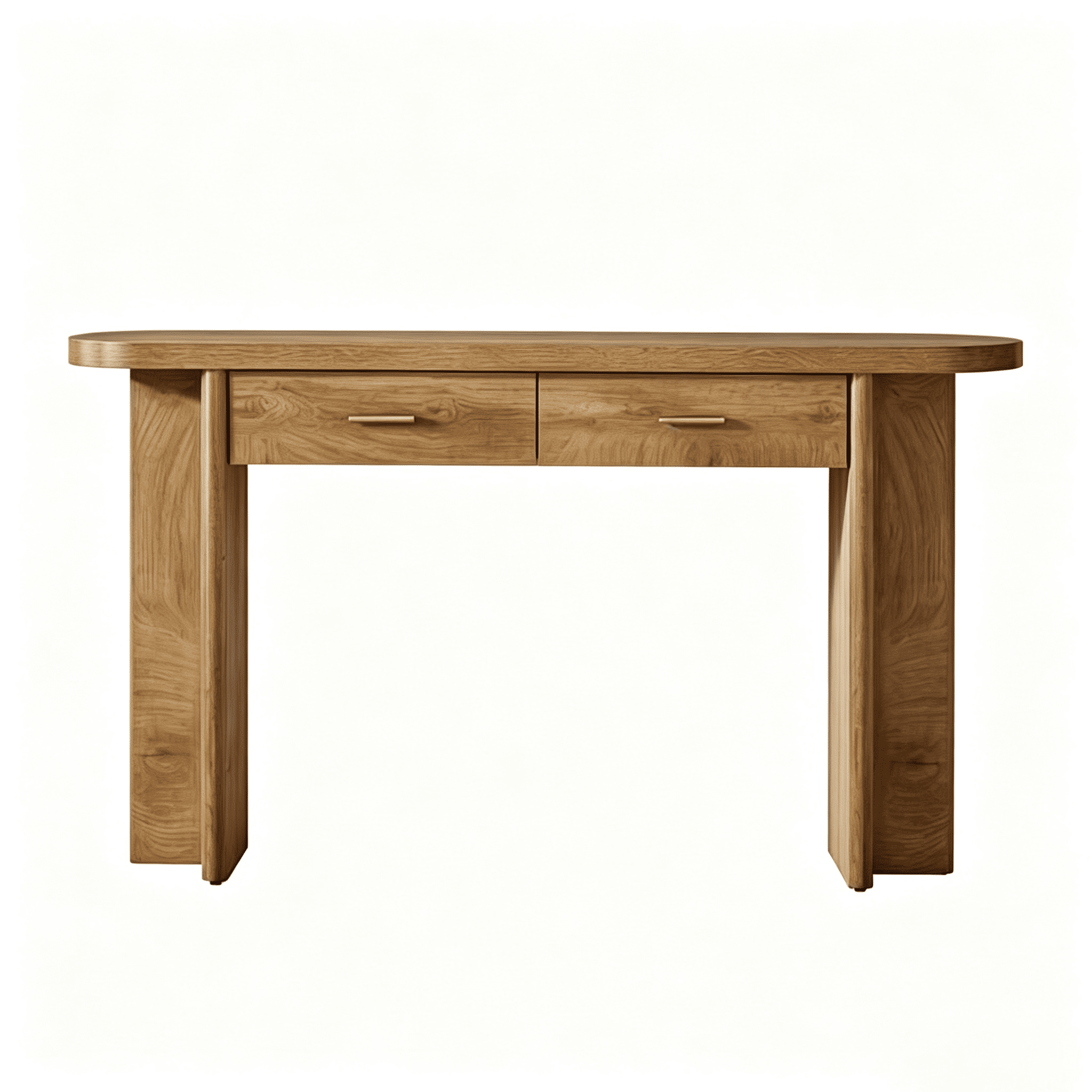 63 Inch Rustic Console Table with 2 Drawers, MDF Entryway Table with Gold Handles & Rounded Edges, 220 lbs Tabletop Capacity for Hallway Sofa Kitchen