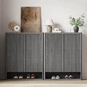 63 Inch Shoe Cabinet, Large Shoe Storage Cabinet with Adjustable Shelves, Wooden Shoe Organizer with Fluted Door Holds 50 60 Pairs for Entryway & Living Room, Grey